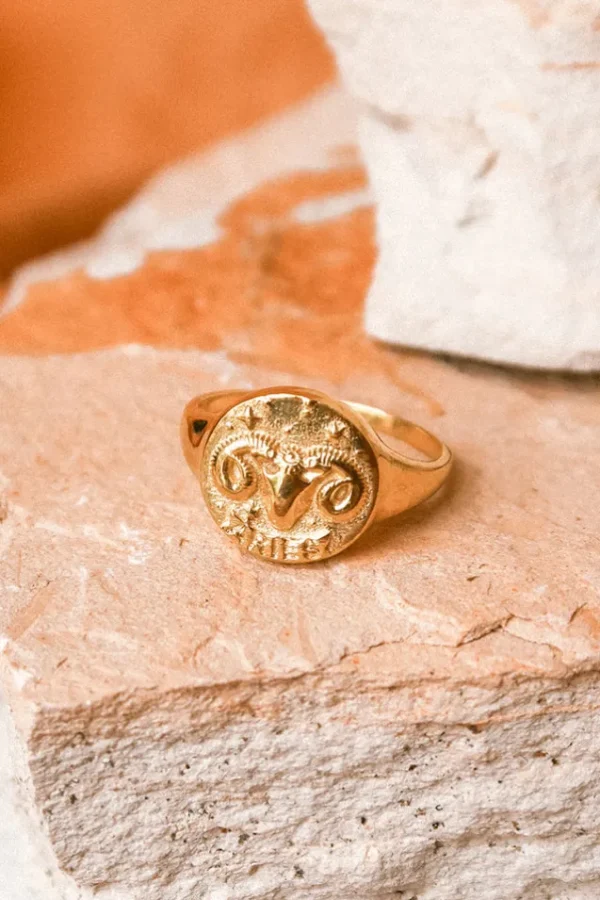 Gold Aries Stargazer Zodiac Ring Flash Sale