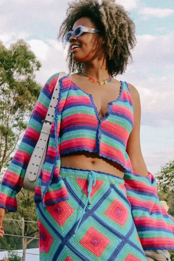 Multi Stripe Audrey Crochet Cropped Top Store