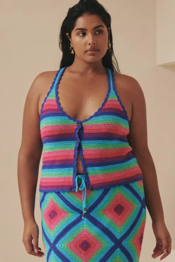 Multi Stripe Audrey Crochet Cropped Top Store