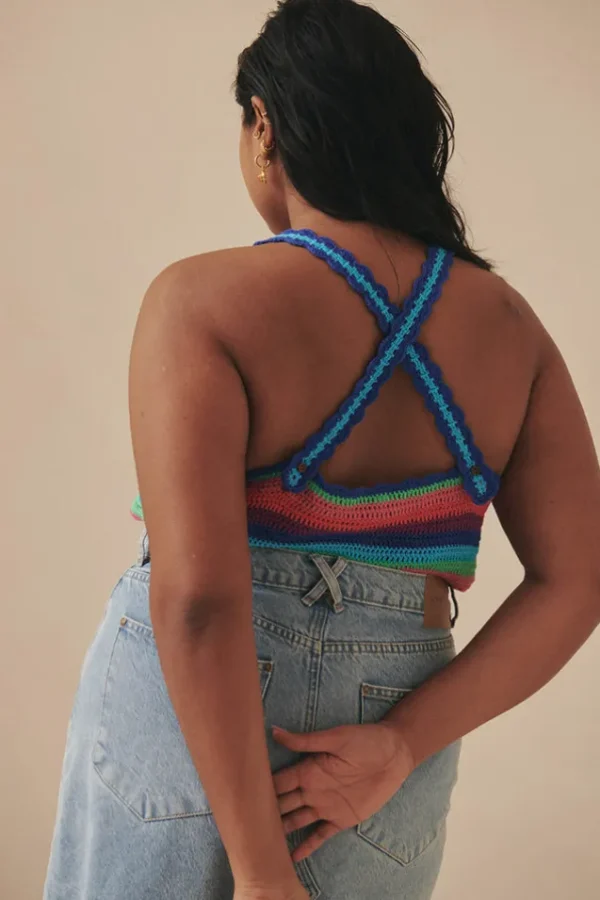 Multi Stripe Audrey Crochet Cropped Top Clearance