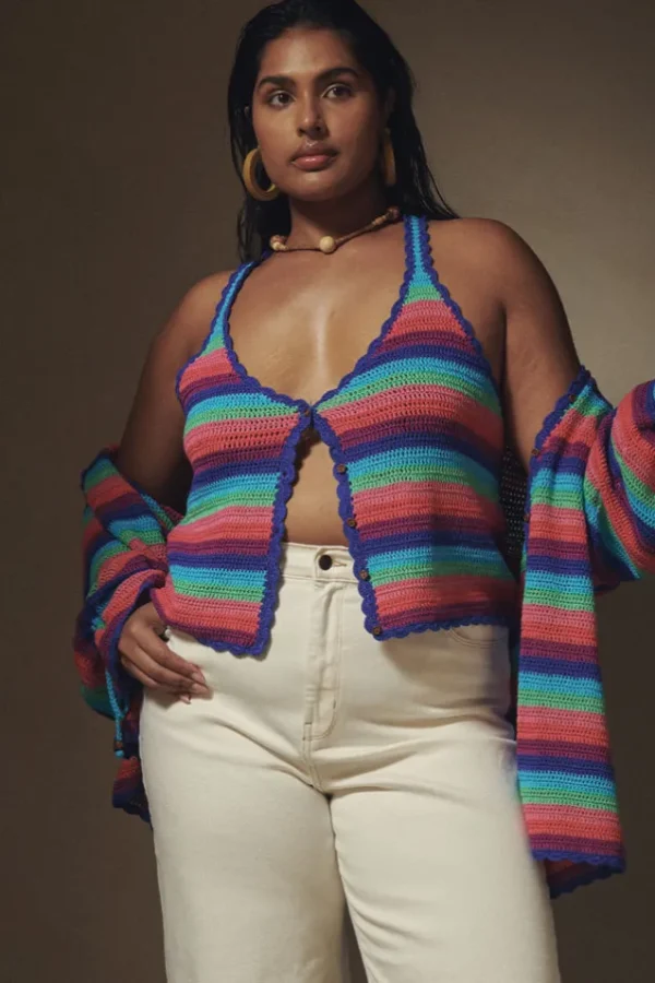 Multi Stripe Audrey Crochet Cropped Top Fashion