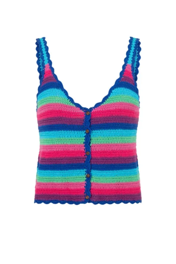 Multi Stripe Audrey Crochet Cropped Top Fashion
