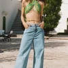 Sun Washed Blue Classic Denim Cropped Jeans Discount