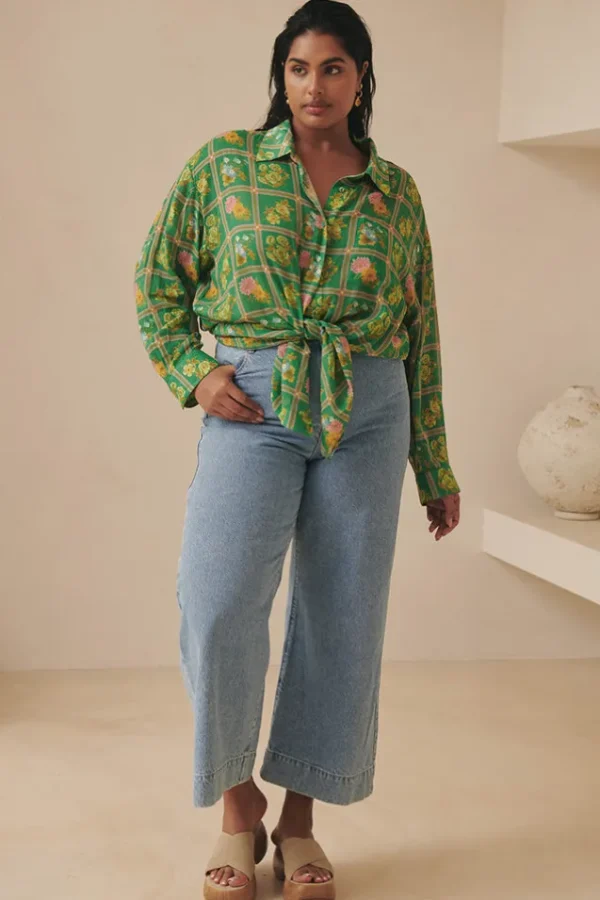 Sun Washed Blue Classic Denim Cropped Jeans Best Sale