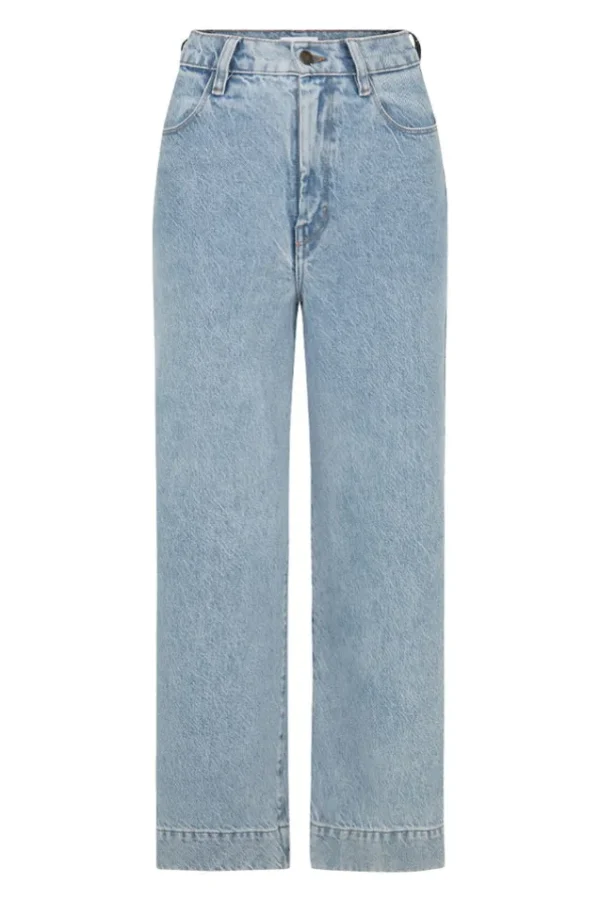 Sun Washed Blue Classic Denim Cropped Jeans Best Sale
