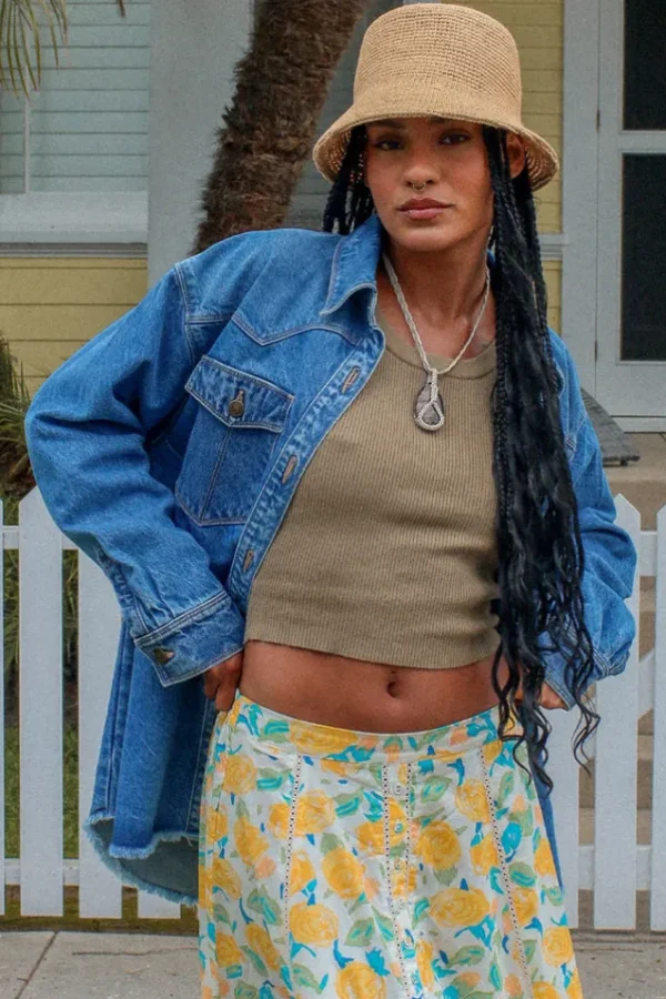 Patchwork Daisy Denim Shirt Cheap