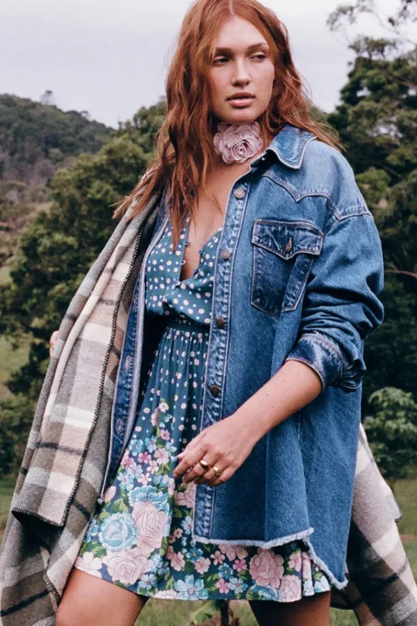 Patchwork Daisy Denim Shirt Cheap