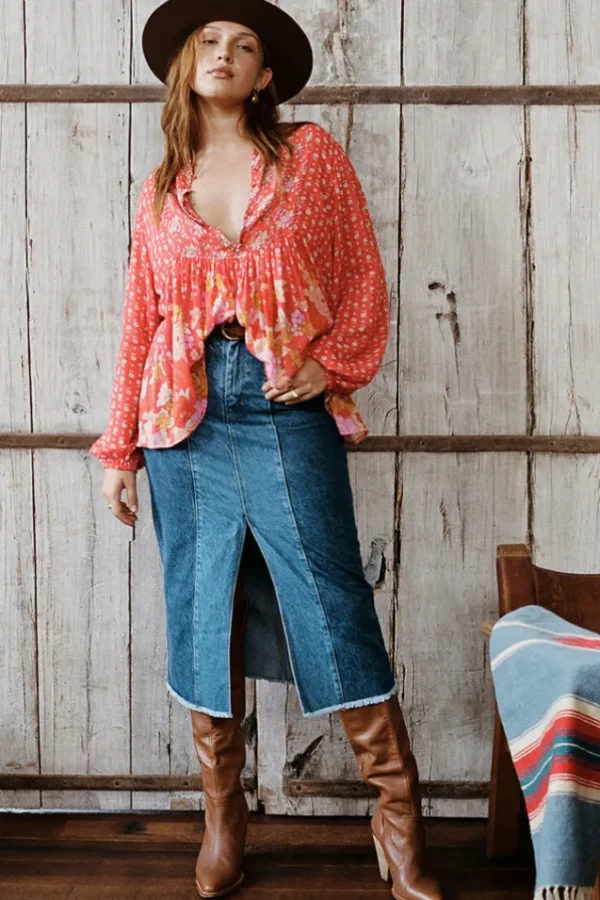 Patchwork Daisy Denim Skirt Sale