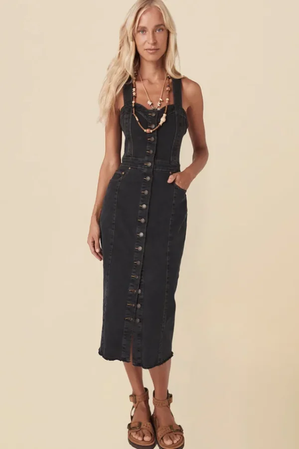 Vintage Black Eve Denim Sweetheart Midi Dress Best