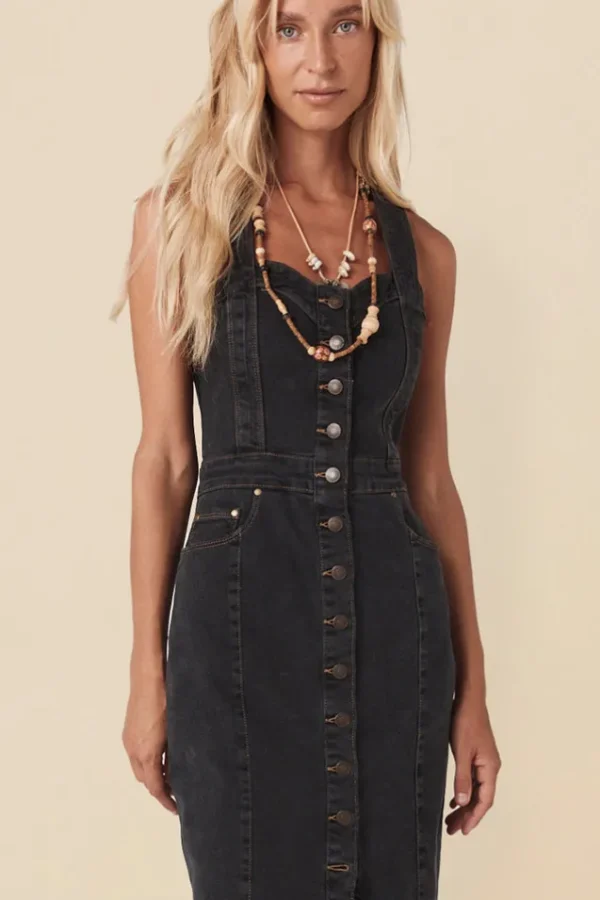 Vintage Black Eve Denim Sweetheart Midi Dress Best
