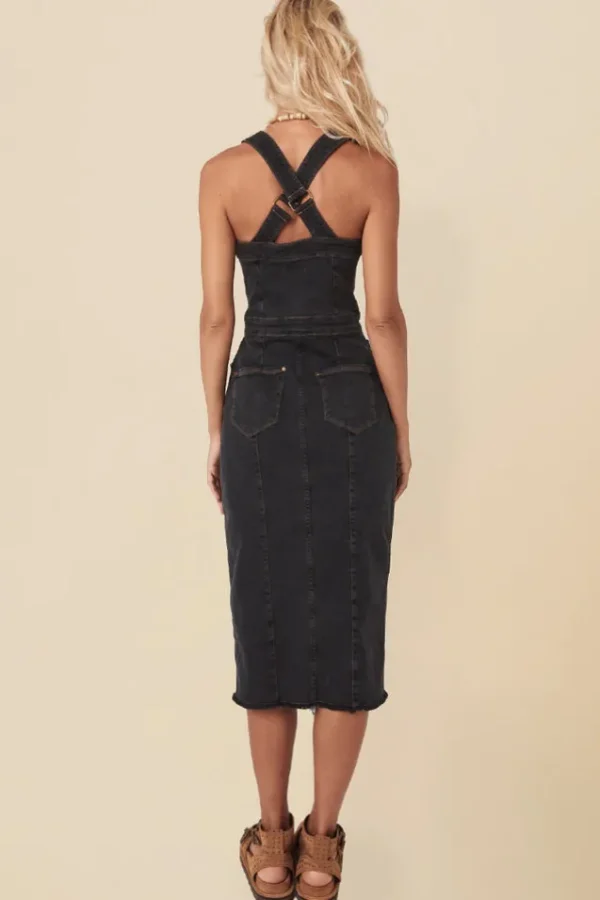 Vintage Black Eve Denim Sweetheart Midi Dress Fashion