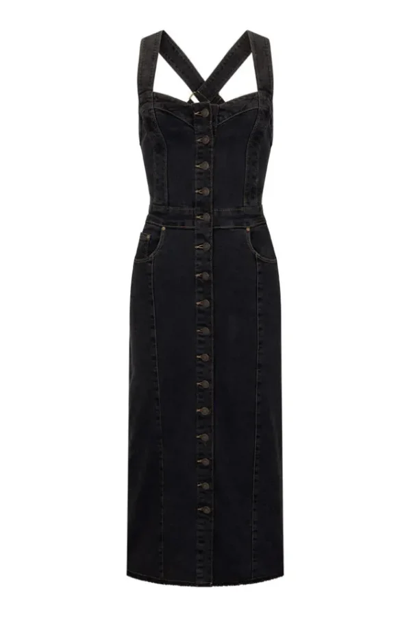 Vintage Black Eve Denim Sweetheart Midi Dress Online