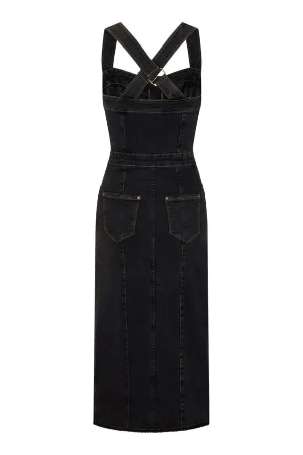 Vintage Black Eve Denim Sweetheart Midi Dress Best