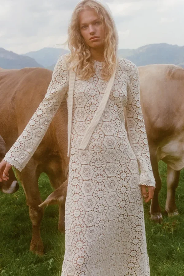 Cream Helena Crochet Lace Gown Clearance
