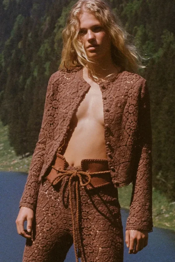 Chocolate Helena Crochet Lace Long Sleeve Top Store