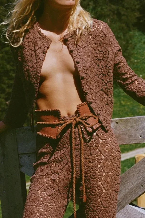 Chocolate Helena Crochet Lace Long Sleeve Top Shop