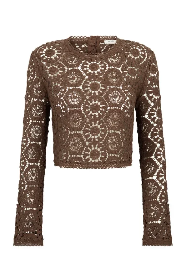 Chocolate Helena Crochet Lace Long Sleeve Top Store
