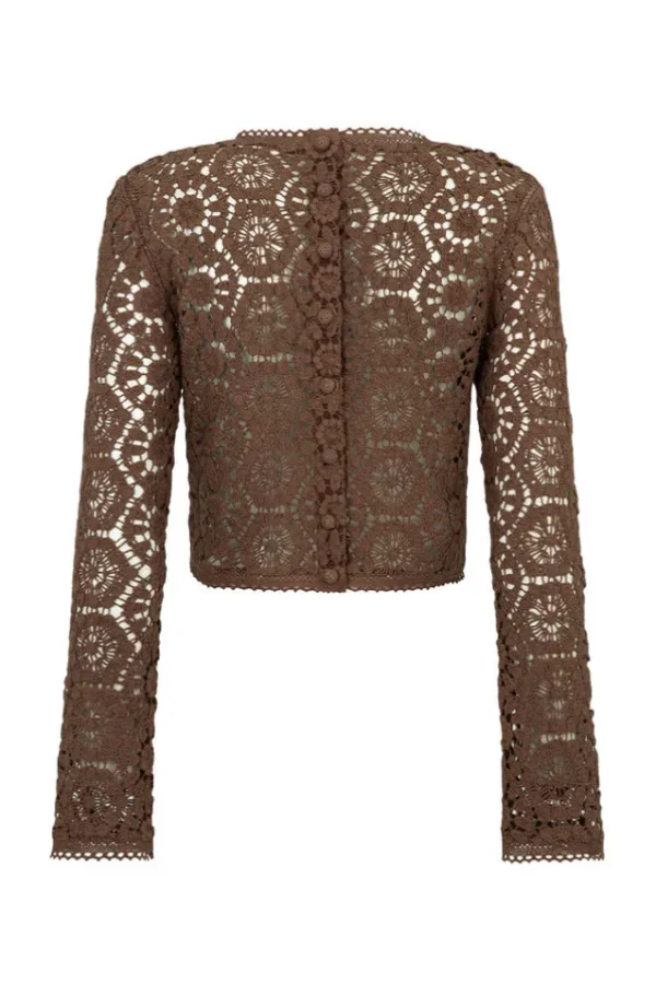 Chocolate Helena Crochet Lace Long Sleeve Top Sale