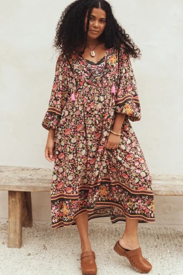 Night Blossom Impala Lily Boho Midi Dress Store