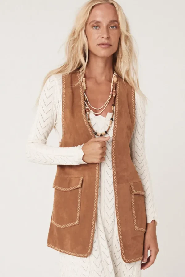 Tan Miller Suede Vest Cheap