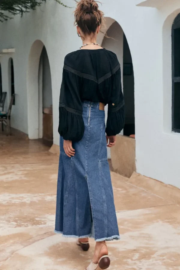 Inky Blue Muse Denim Maxi Skirt Hot
