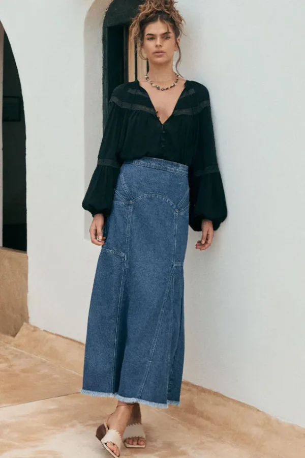 Inky Blue Muse Denim Maxi Skirt Best Sale