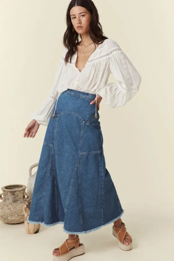 Inky Blue Muse Denim Maxi Skirt Outlet