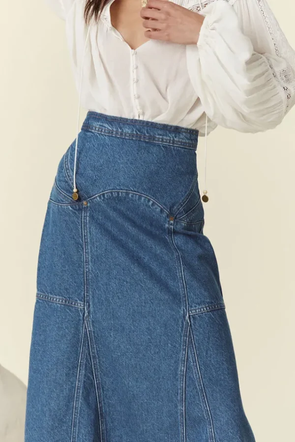 Inky Blue Muse Denim Maxi Skirt Outlet