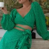 Grass Pixie Gingham Wrap Top Clearance