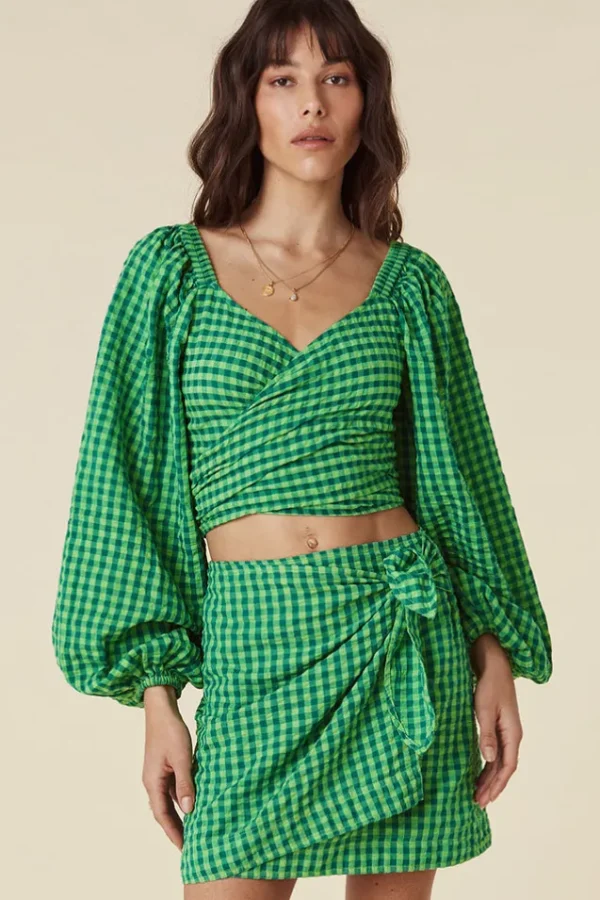 Grass Pixie Gingham Wrap Top Clearance
