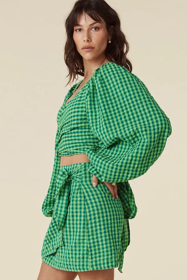 pixie_gingham_wrap_top_4.webp Grass Pixie Gingham Wrap Top Clearance
