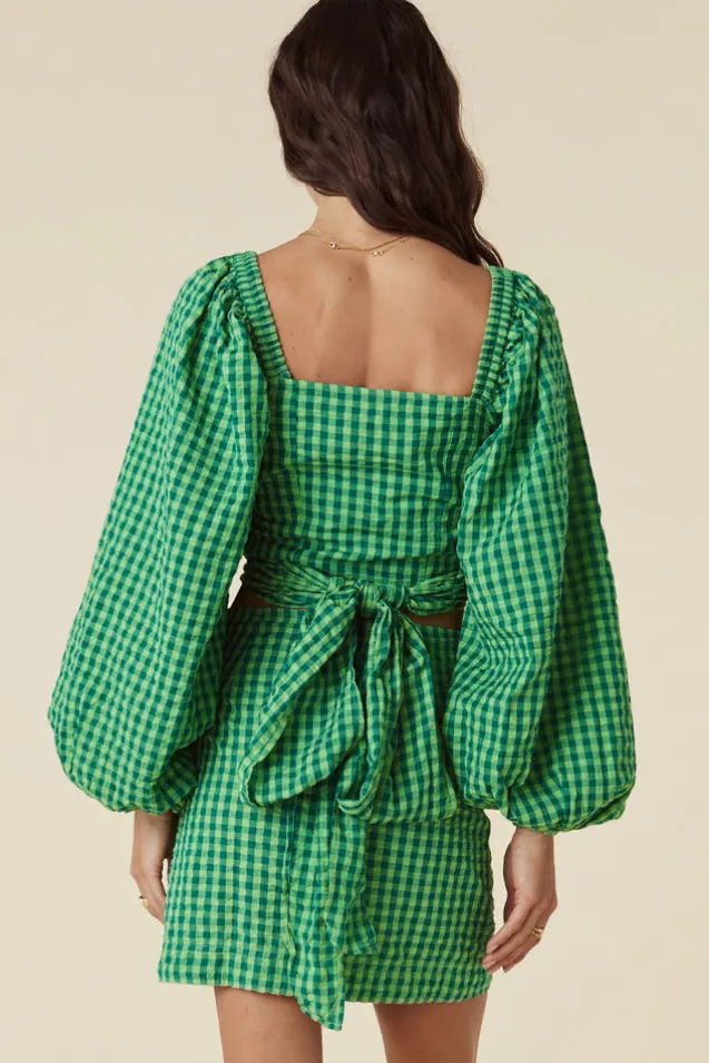 pixie_gingham_wrap_top_5.webp Grass Pixie Gingham Wrap Top Clearance