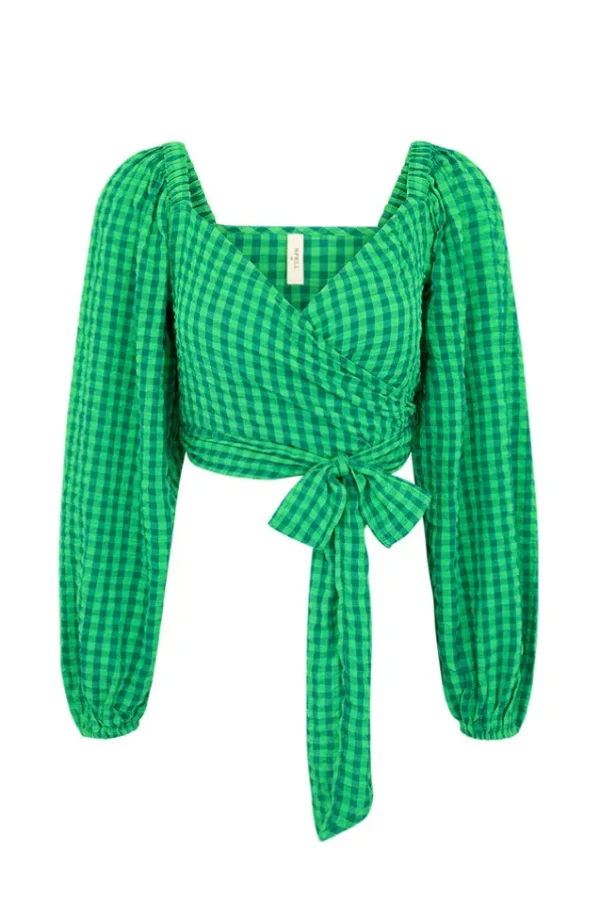 Grass Pixie Gingham Wrap Top Clearance