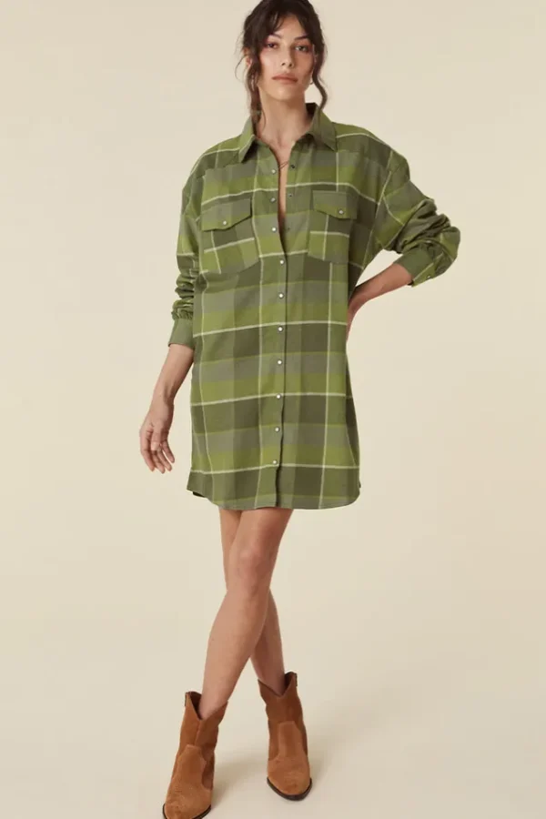 Khaki Wyatt Flannel Shirt Dress New