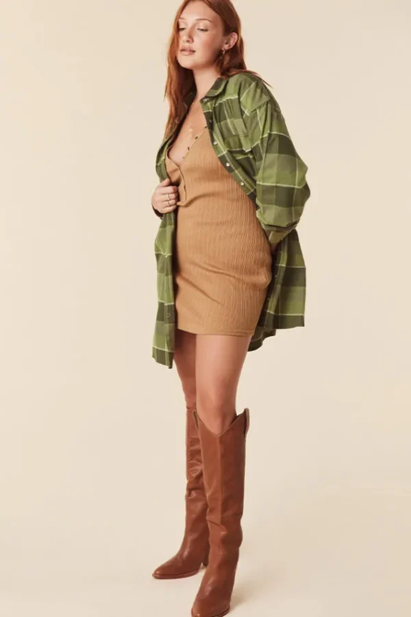 Khaki Wyatt Flannel Shirt Dress New