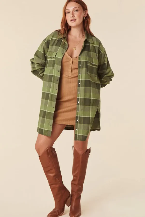 Khaki Wyatt Flannel Shirt Dress New