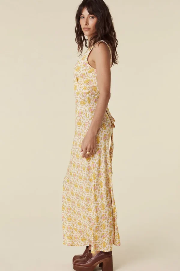 Honeysuckle Yellow Rose Bias Maxi Dress Fashion